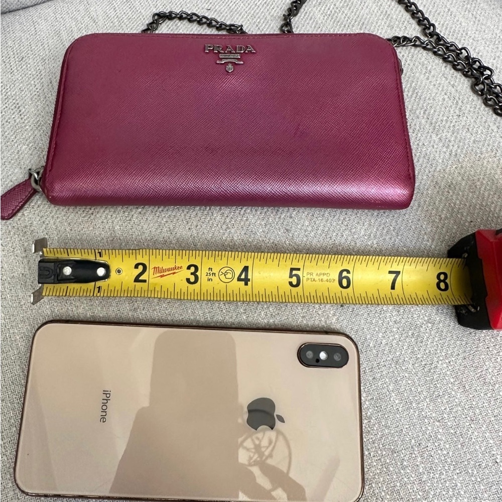 PRADA Logo Magenta Pink Saffiano Leather Zippered Wallet on Chain - Picture 9 of 11